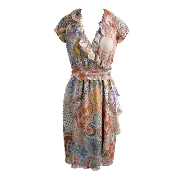 ETRO Silk Paisley Ruffle Wrap Dress Size IT 42 / US 6 - Picture 11 of 12